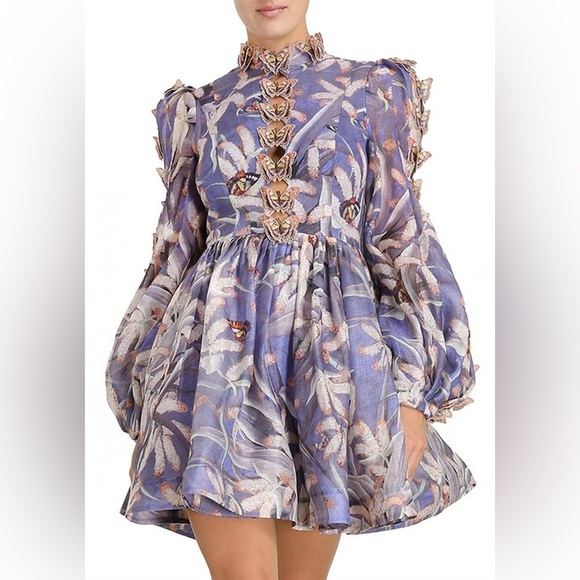 Zimmermann Dresses & Skirts - Zimmermann Purple Floral Long Sleeve Dress Size 0
